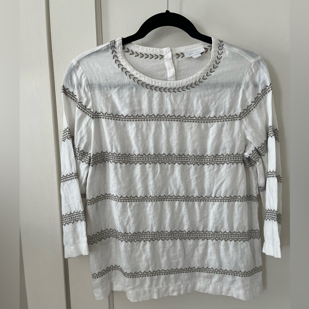 J. Jill White Love Linen Tunic Top with Sage Stitch Detail (XS)